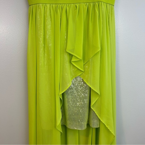 Cache Bright Green Sequin Chiffon Strapless High-Low Maxi/Mini Dress Size 4 Lime - Picture 8 of 16
